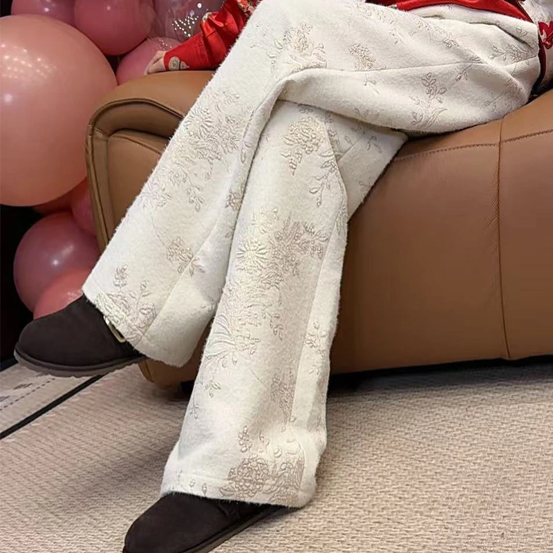 【米多多】中式提花复古显瘦女款设计感直筒裤新中式国风女装6661