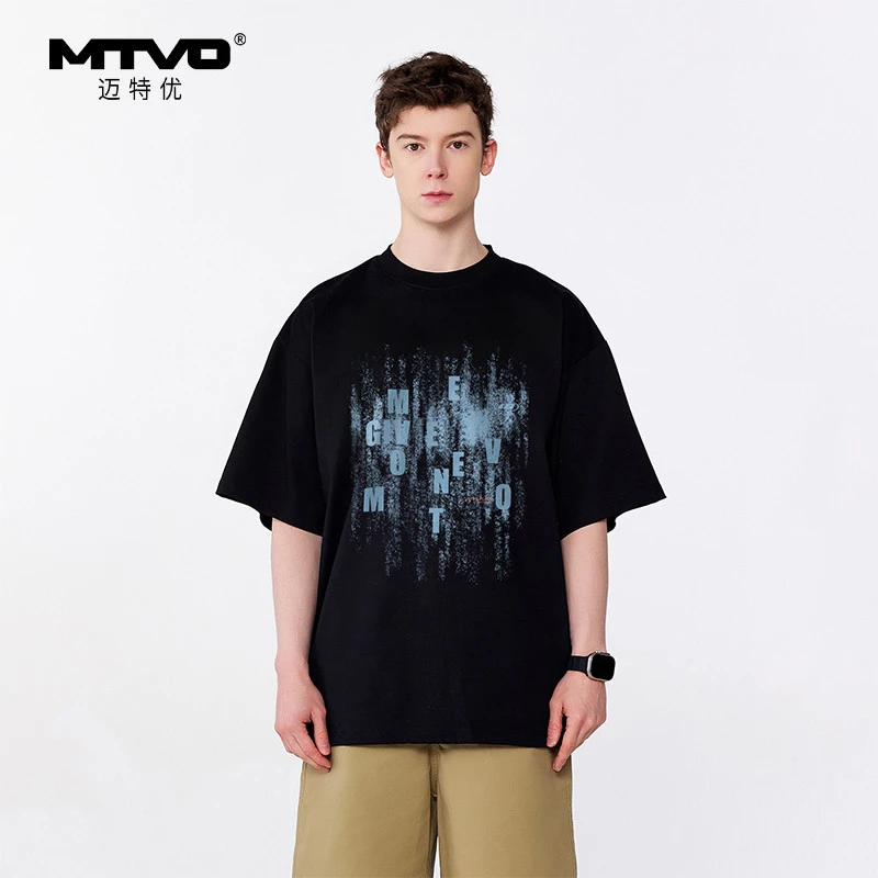 MTVO迈特优夏季纯棉美式圆领短袖T恤男士休闲宽松潮流高街半袖061