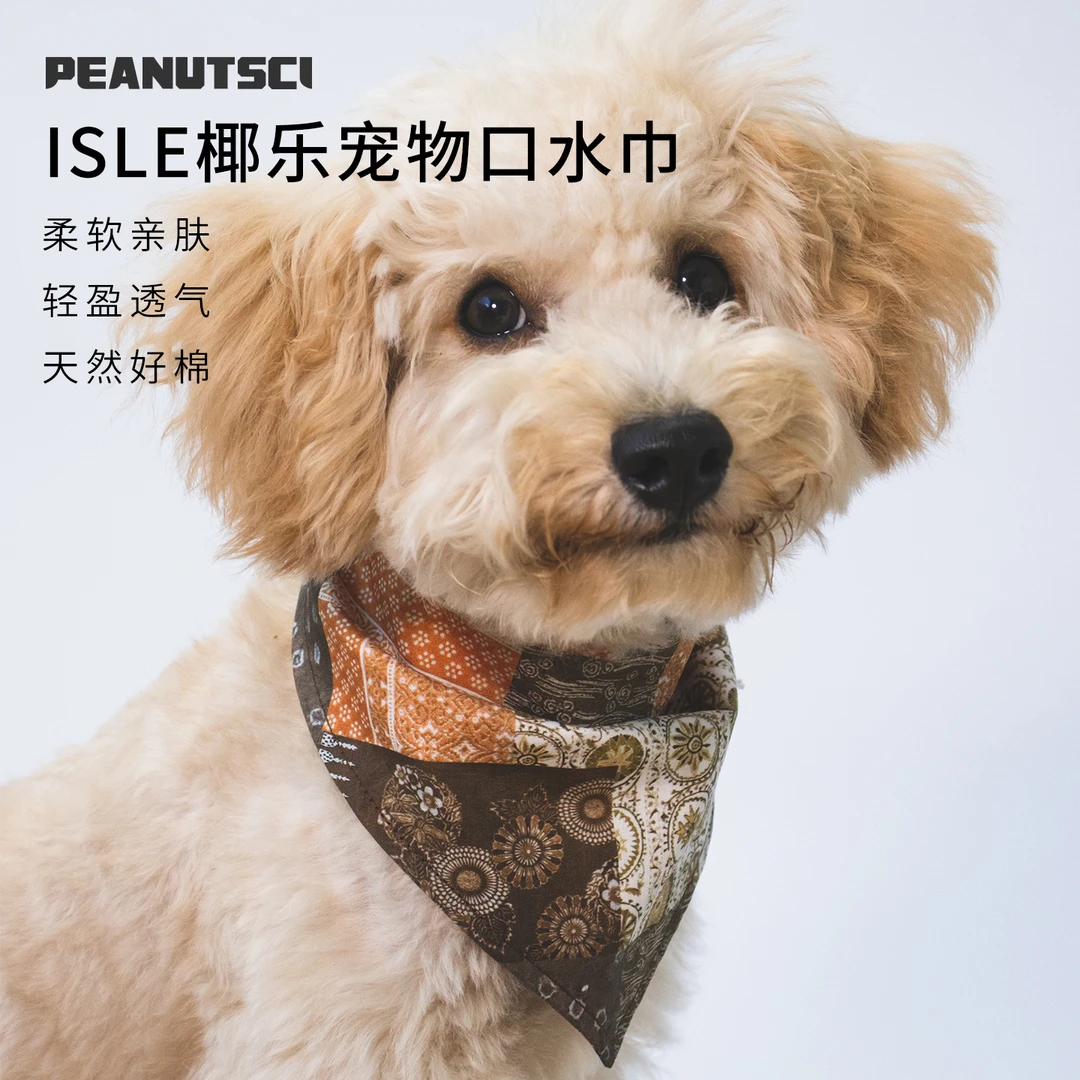 PeanutSci小花生宠物椰乐三角口水巾中小型犬印花纯棉三角巾