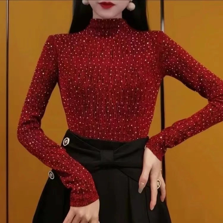 【801满天星】半高领大码烫钻新款内搭时尚网红爆款打底衫权
