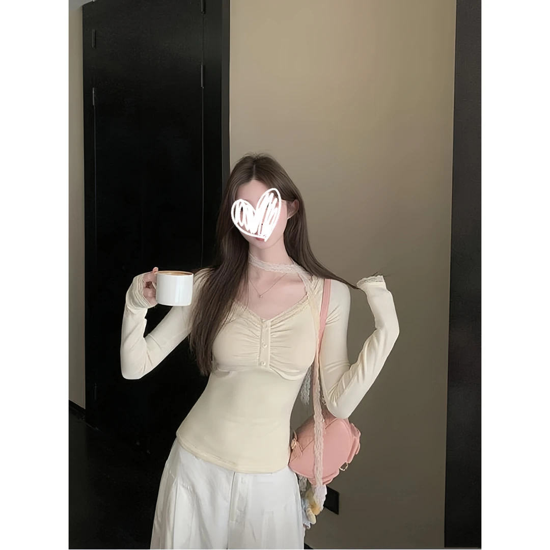 首尔日记 早秋新款设计感甜美辣妹气质纯欲打底衫长袖上衣女Y3525