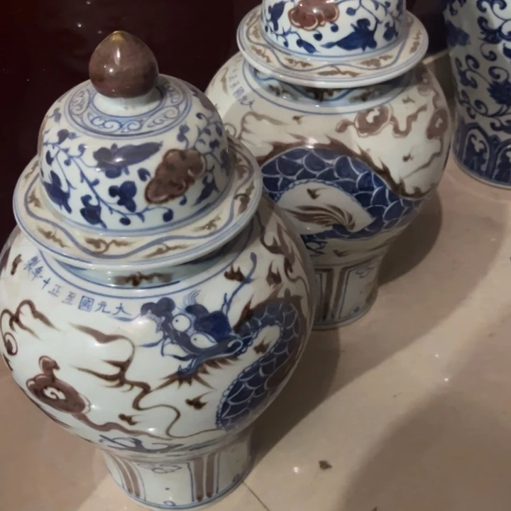 石湾摆件秦*培青花将军罐，，，