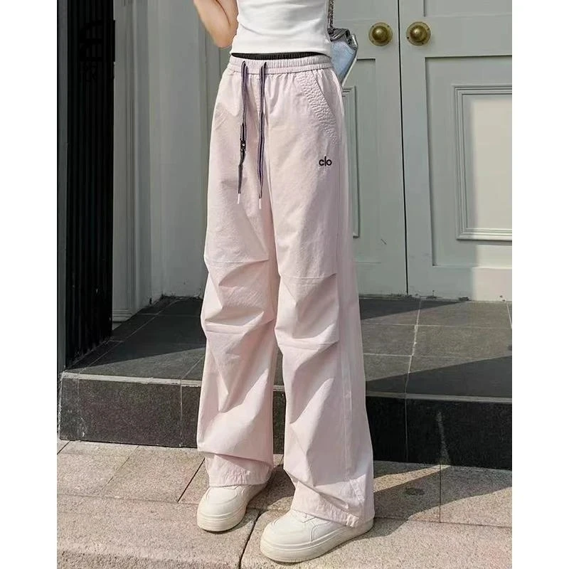 女C类休闲风夏季长裤休闲裤薄款纯棉工装直筒裤粉色黑色裤子韩版