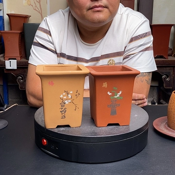 紫砂花盆货号一只两个方