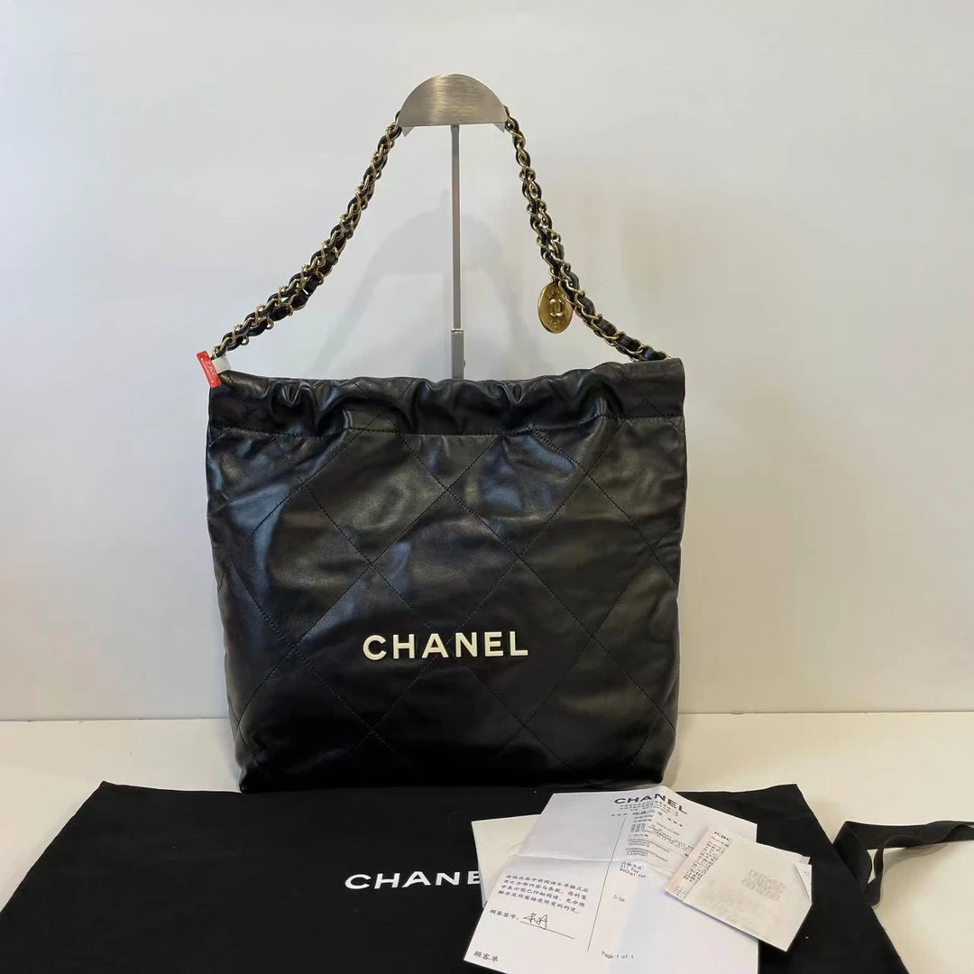 99新 Chanel/香奈儿 垃圾袋22bag 小号 23年黑金99新 白色字母款