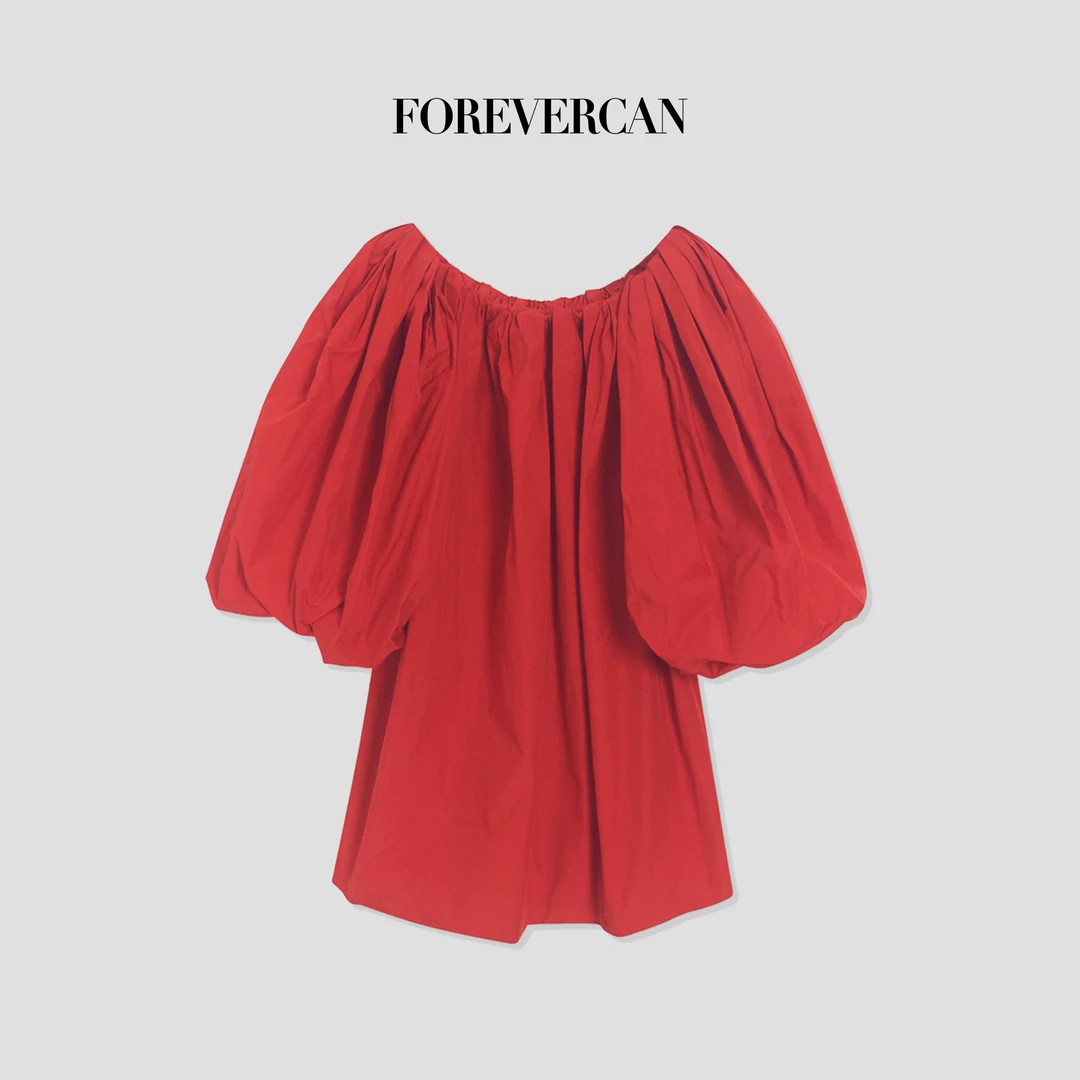 FOREVERCAN“玫瑰花道”罗曼史氛围感一字肩上衣连衣裙 SD20083