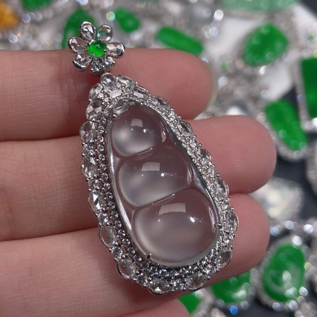 翡翠18K金镶嵌吊坠(不含链)天然缅甸A货翡翠