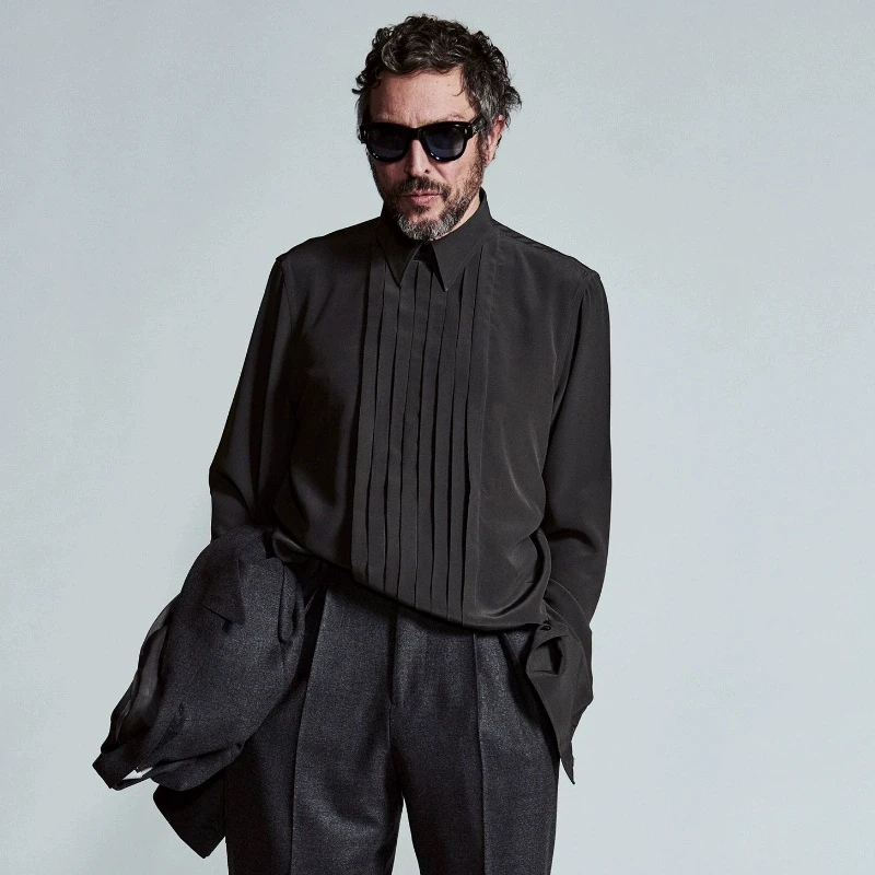 老钱风法式风琴褶皱尖角领长袖衬衫男士雅痞宽松时髦设计师款衬衣
