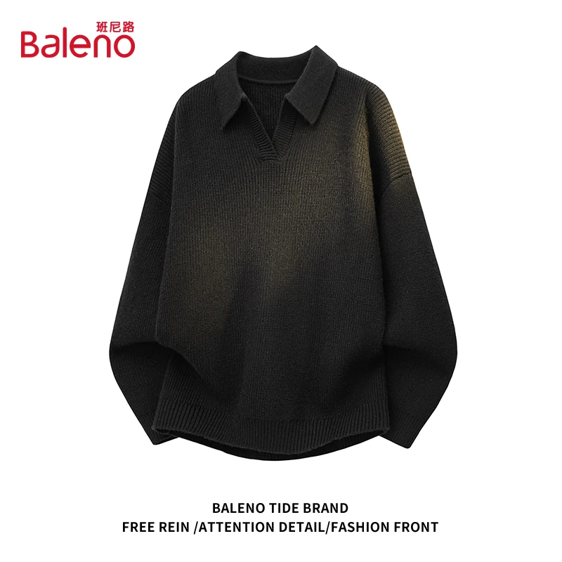 班尼路重磅V领针织衫毛衣男士秋季新款美式潮牌宽松休闲痞帅外套