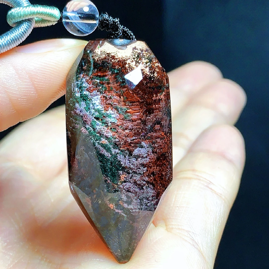 东海水晶天然随形绿幽灵水晶吊坠毛衣链通透原石项坠男女款聚宝盆