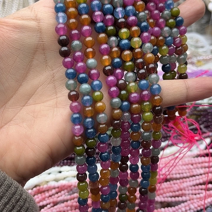 玛瑙/玉髓未镶嵌珠宝半成品一条6mm左右碧玺