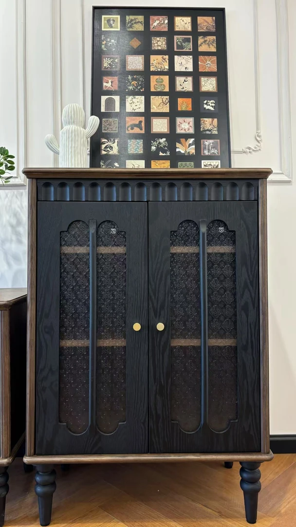 法式复古客厅玻璃展示柜简约家用实木双门高边柜轻奢创意斗柜客厅