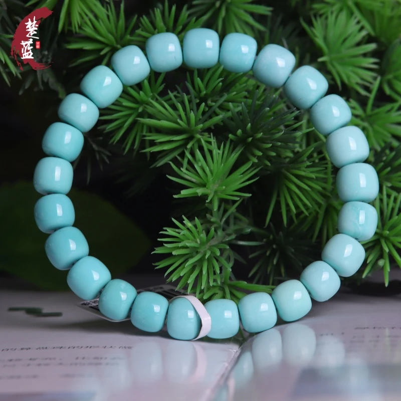 绿松石原矿高瓷蓝料老型单圈手串颗颗高瓷高色清新简约