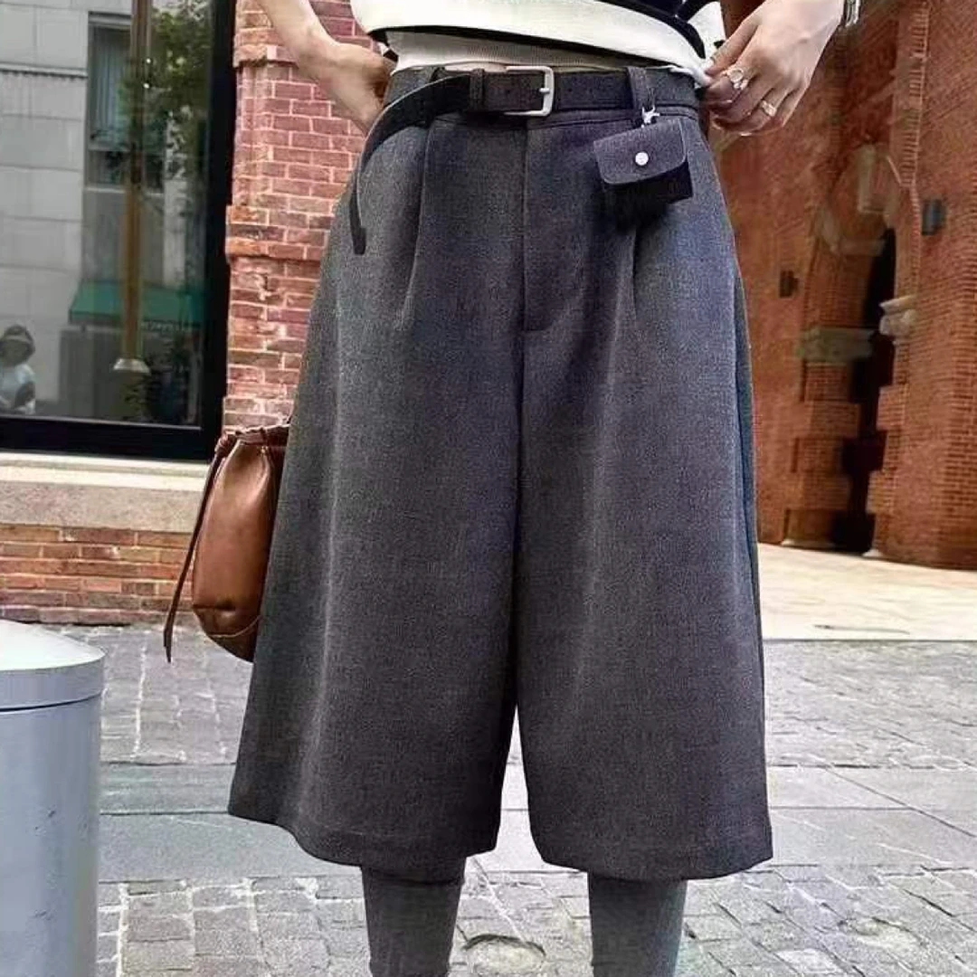 毛呢阔腿裤女秋冬小个子八分裤2025新款爆款欧货奶奶裤休闲直筒裤