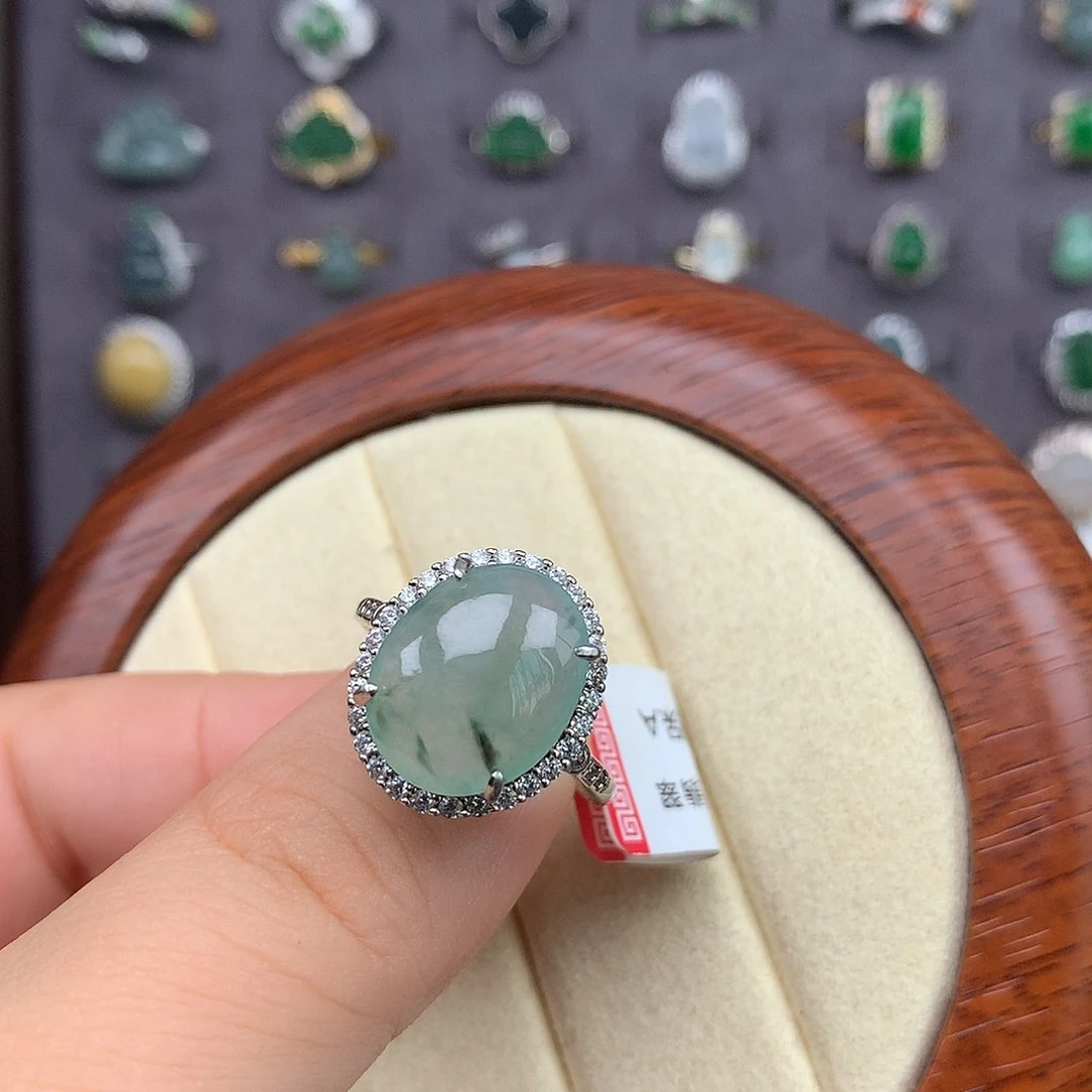 重***）翡翠戒指银S925镶嵌