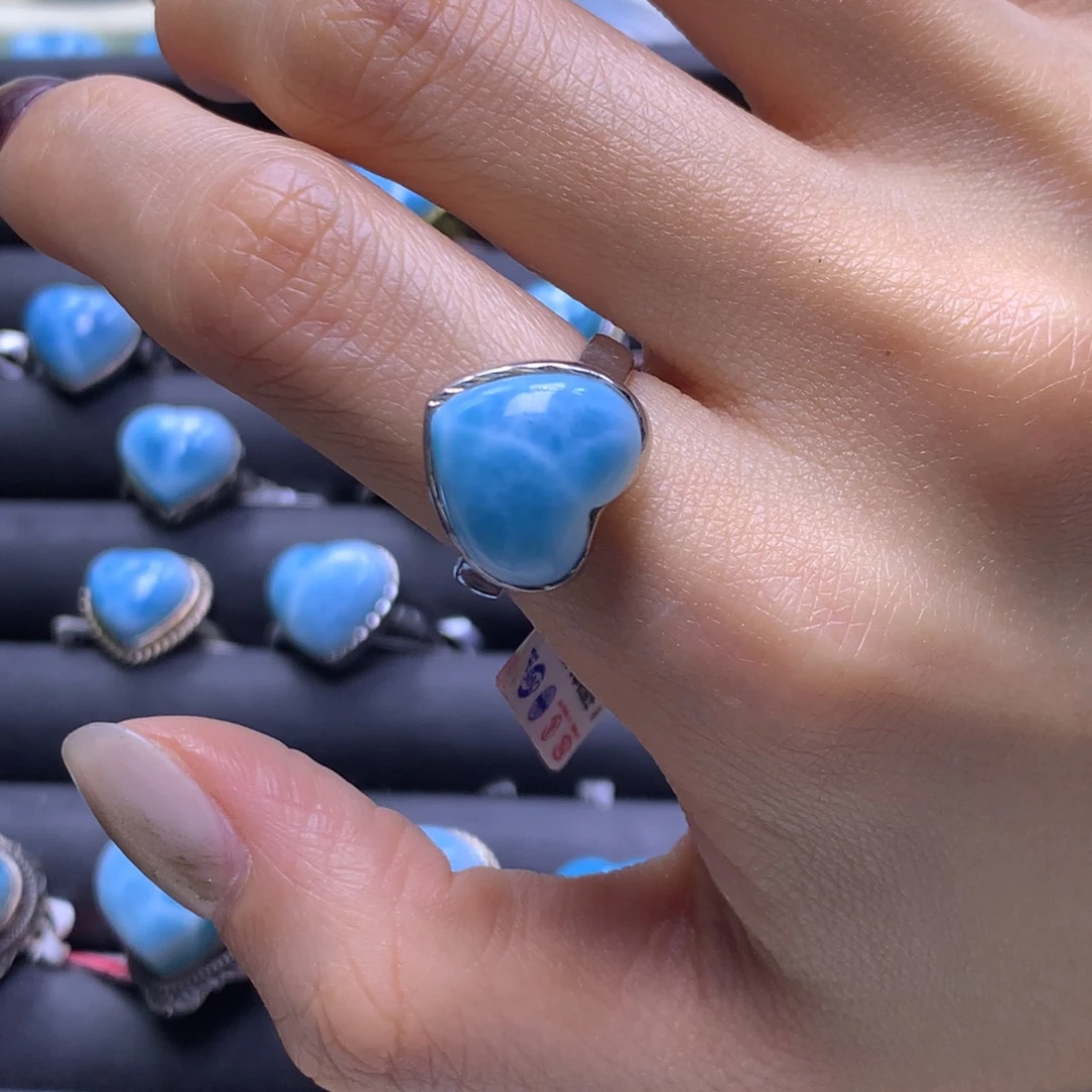 针钠钙石（海纹石）未镶嵌戒指爱心戒指色差略异