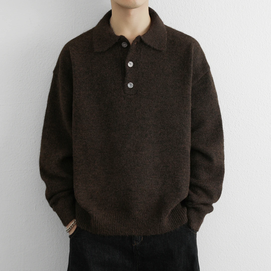 软糯加厚毛衣男士秋冬款polo领内搭慵懒风上衣翻领冬装时尚针织衫