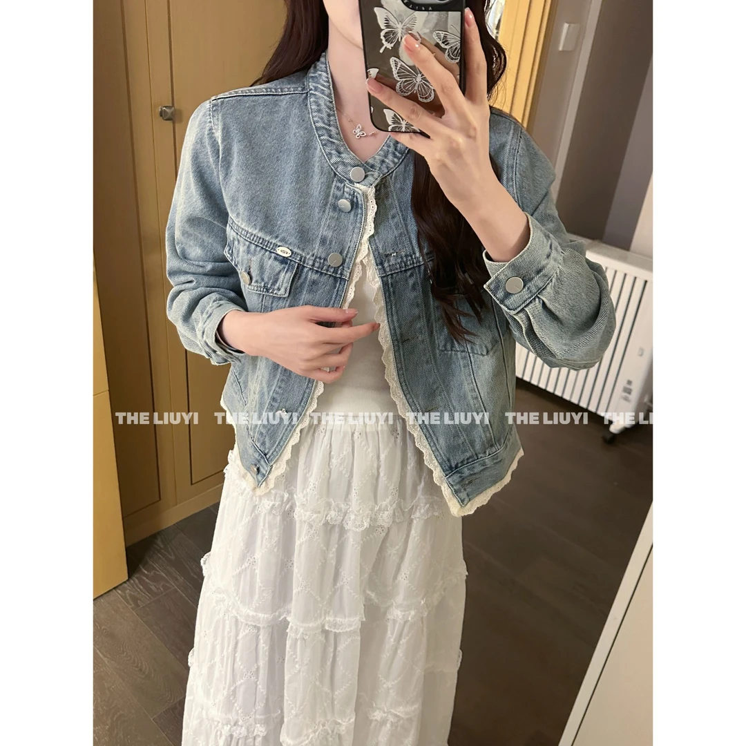 【LIUYI】蕾丝牛仔~春季拼接蕾丝花边牛仔外套52192