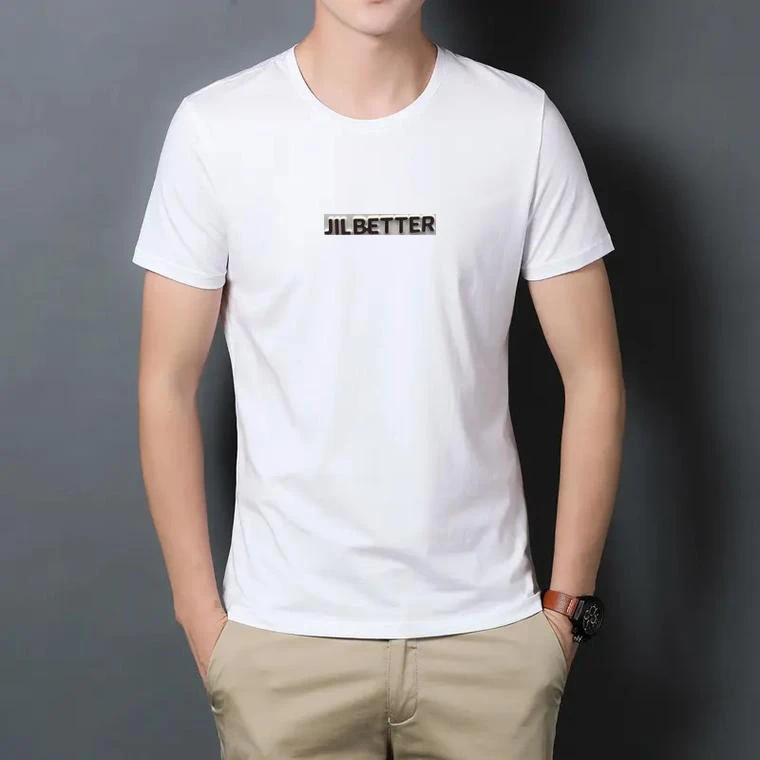 2025新款亲肤柔感凹凸英文字母T恤上衣文艺简约宽松套头短袖衫男