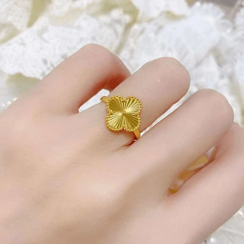 【顺丰配送 明天到家】四叶草戒指幸运相随四花瓣戒指活口气质可调节戒指时尚百搭女款铜合金戒指