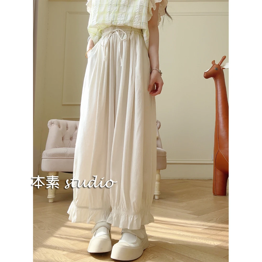 花苞裤Y2885纯色松紧腰系带宽松灯笼裤