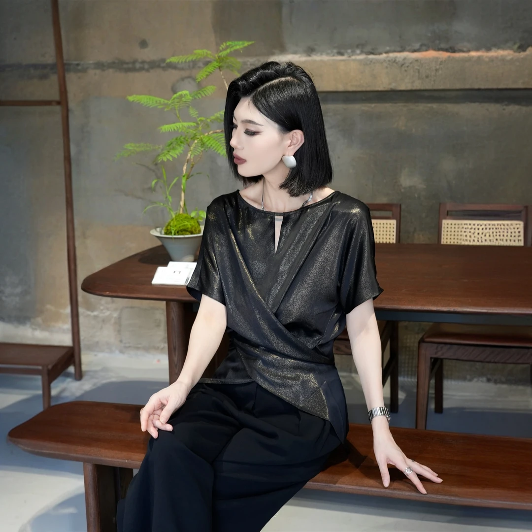 POPULARYW【朝时祈月】Z·R上品屋 法式高级感鎏光纹理洋气显瘦上衣