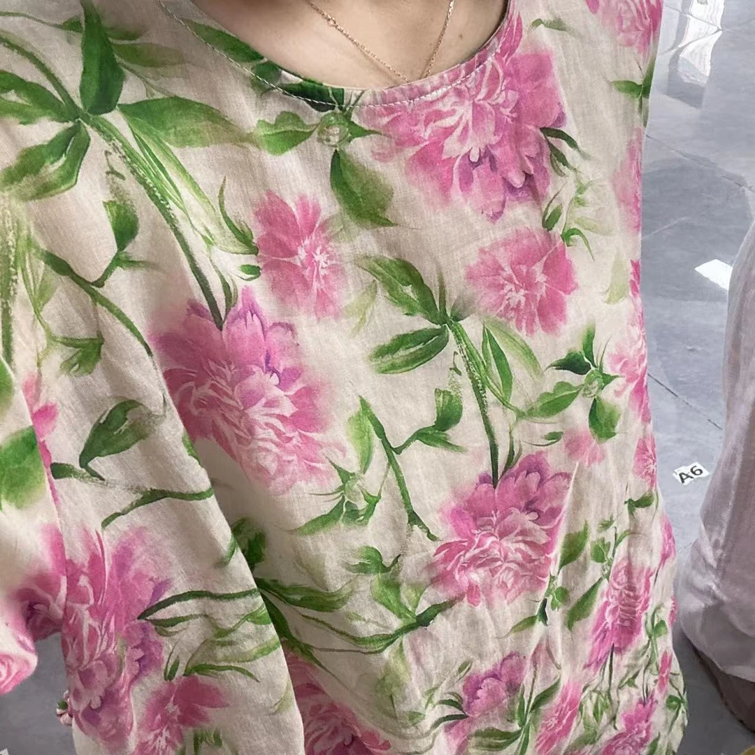 女士新中式中长款印花小衫