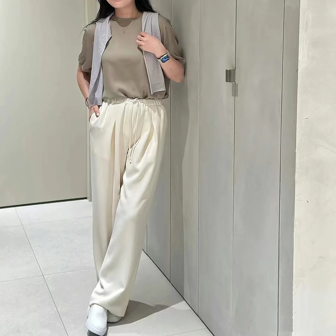 三醋酸直筒阔腿裤显瘦高腰时尚休闲夏季宽松00215