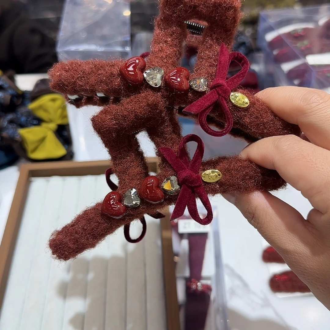 布艺非金属T02红色爱心钻钻抓夹13公分2个