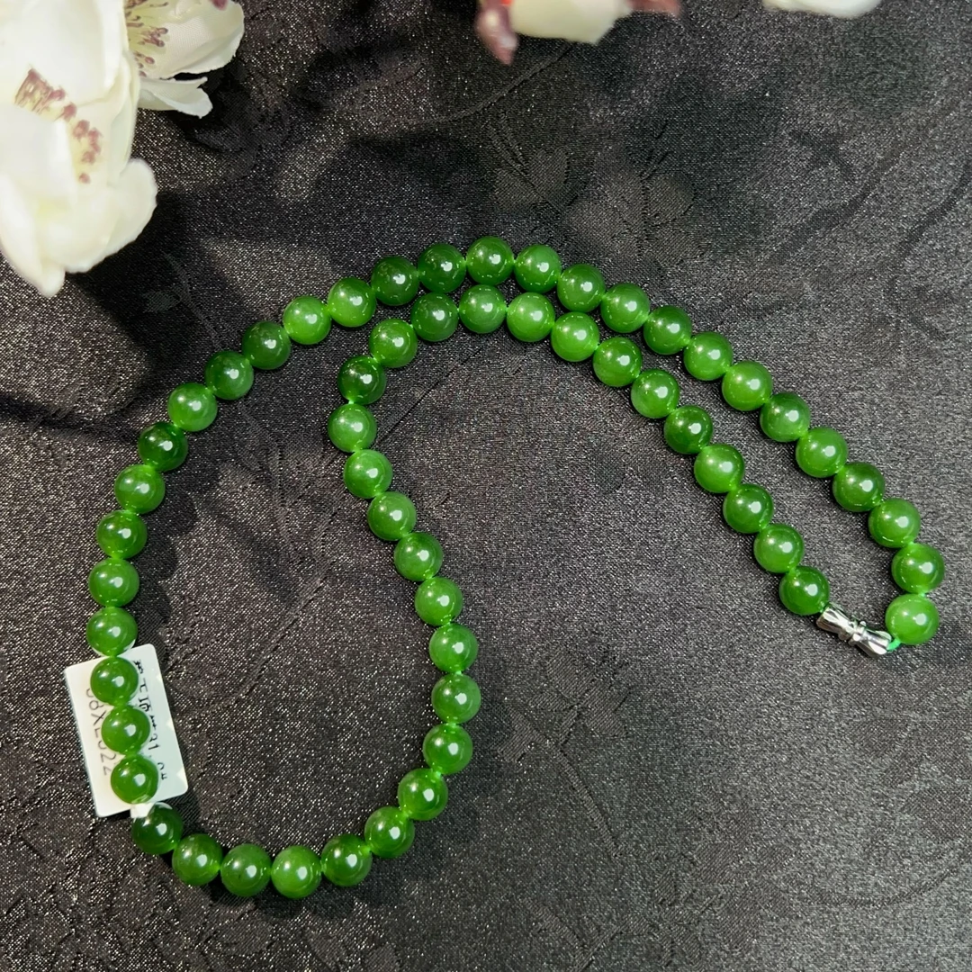 天然和田玉8mm碧玉项链HY-3257（多样性发货）