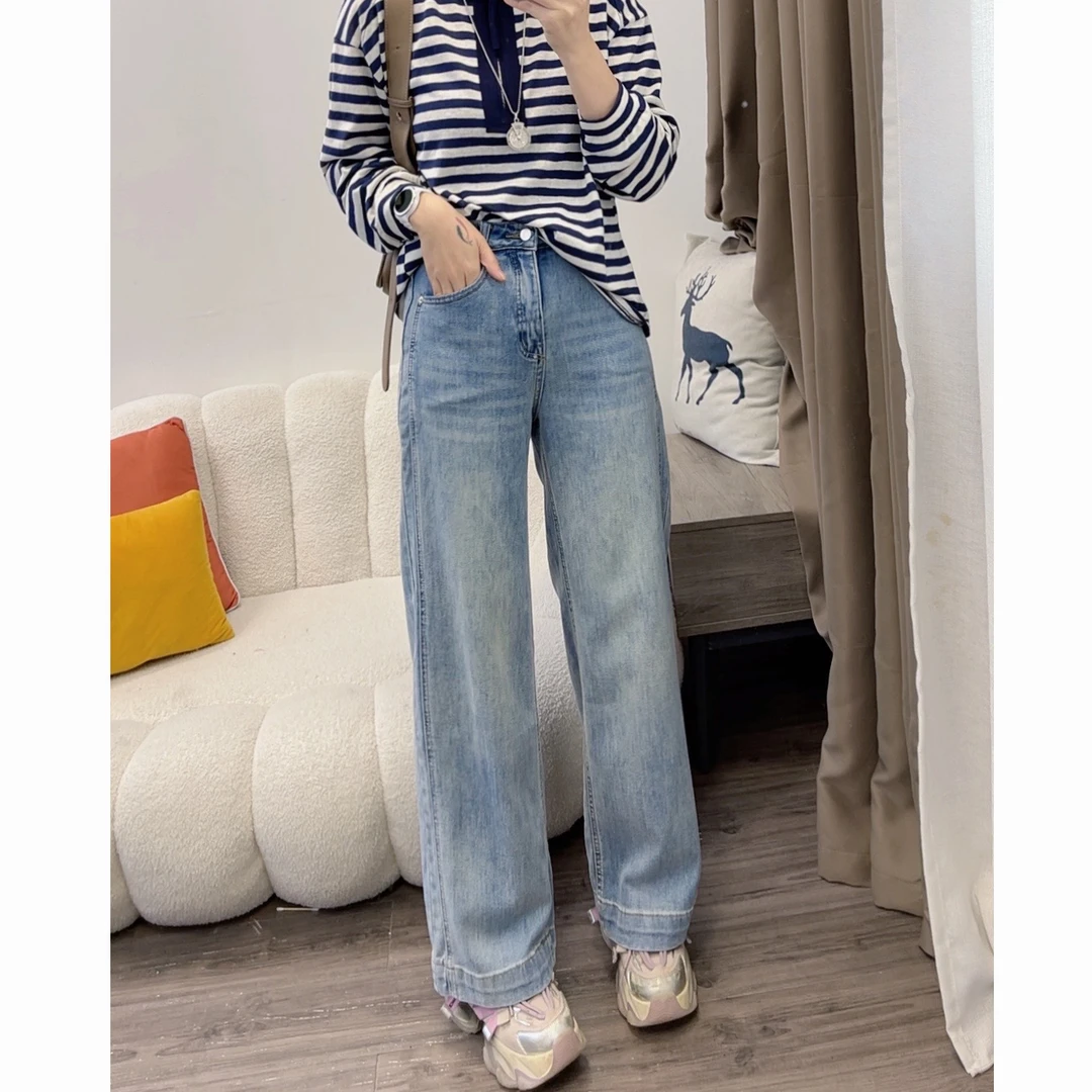 直筒牛仔裤女宽松显瘦高腰垂感2025新款春秋九分裤阔腿裤DYY2696