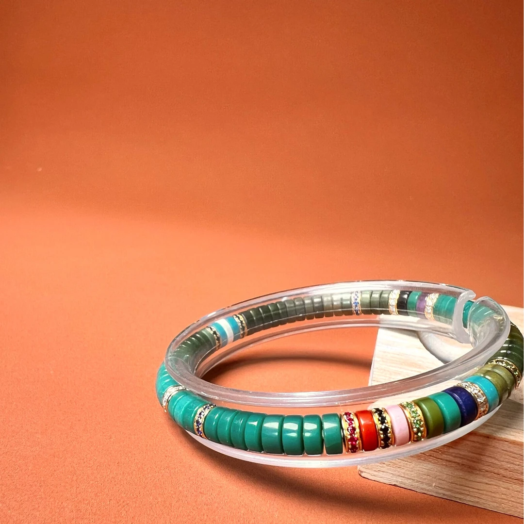 15#绿松K金单圈手串5.5mm 手围16cm 总重约16.5g