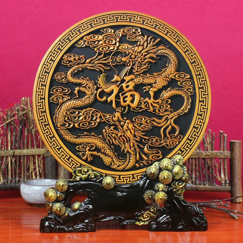 双龙赐福摆件客厅玄关装饰品乔迁工艺品送礼礼品桌面聚福盘摆件