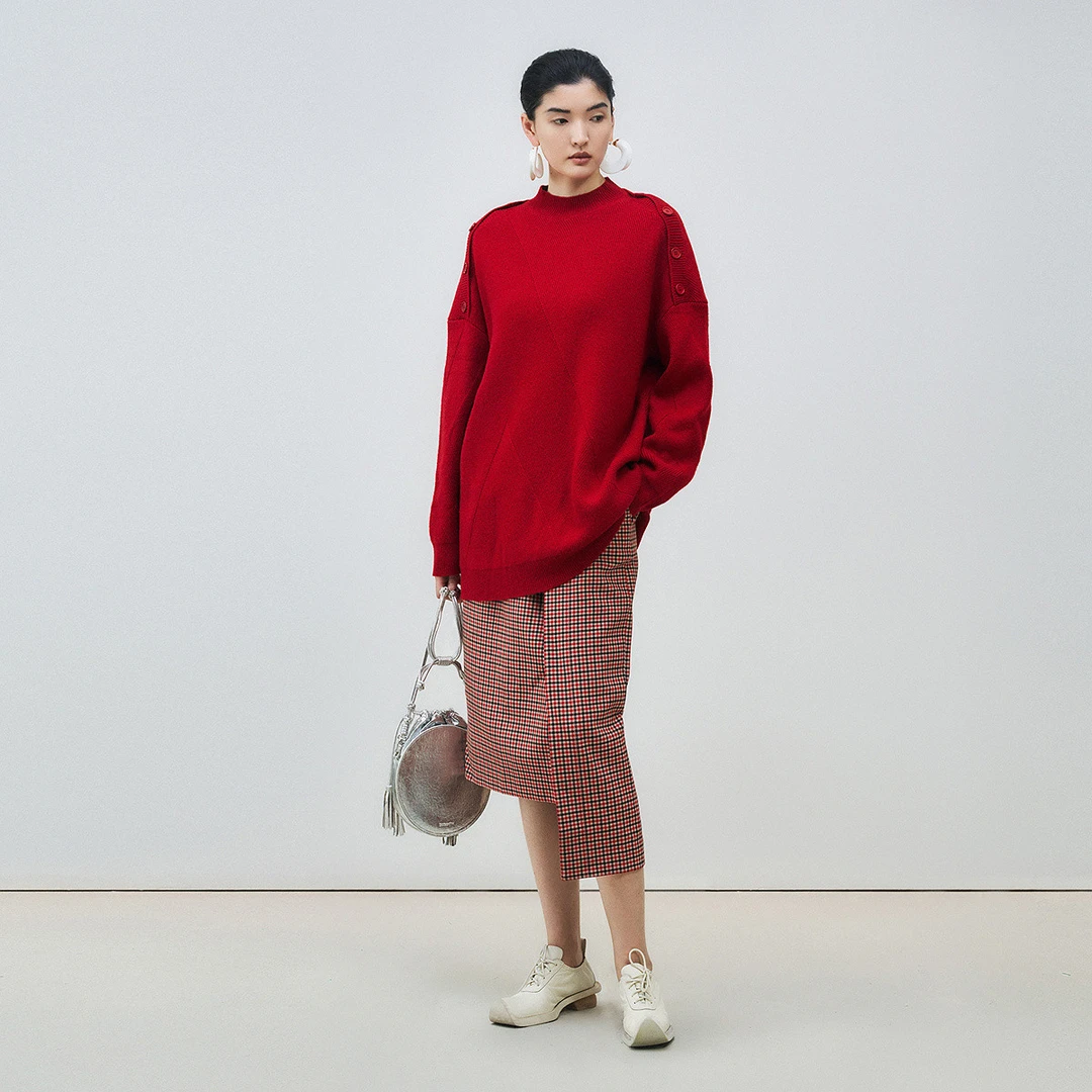 【妍妍精选】ZHUCHONGYUN设计感不规则中长款格纹半身裙女