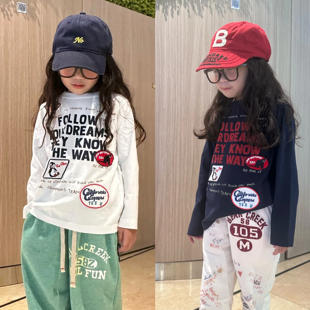 闲闲家秋季dd童装日系儿童长袖T恤企鹅印花刺绣男女宝宝洋气上衣