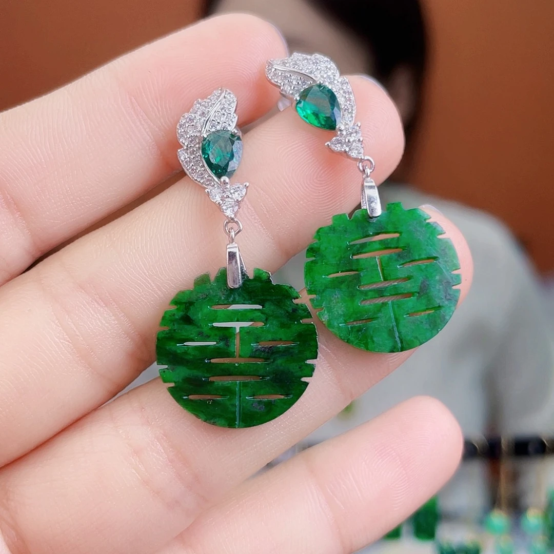 翡翠银S925镶嵌耳饰
