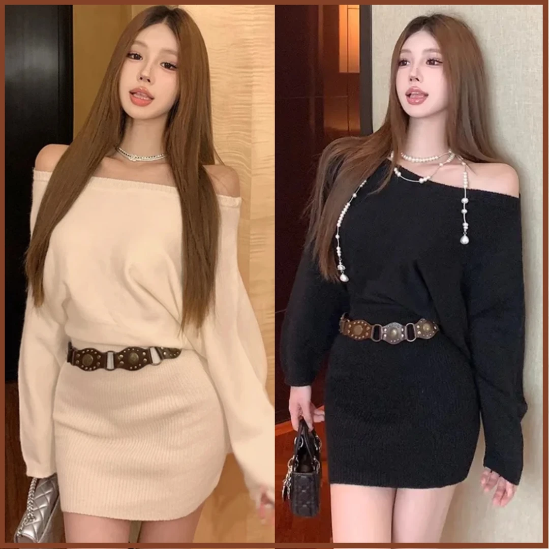 秋冬女新款洋气爆款针织包臀连衣裙高级感灰色内搭气质打底裙