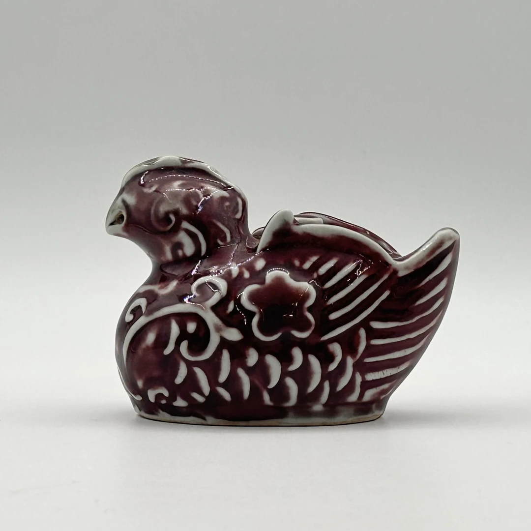 1782 古陶瓷 明早期红釉鸳鸯砚滴 