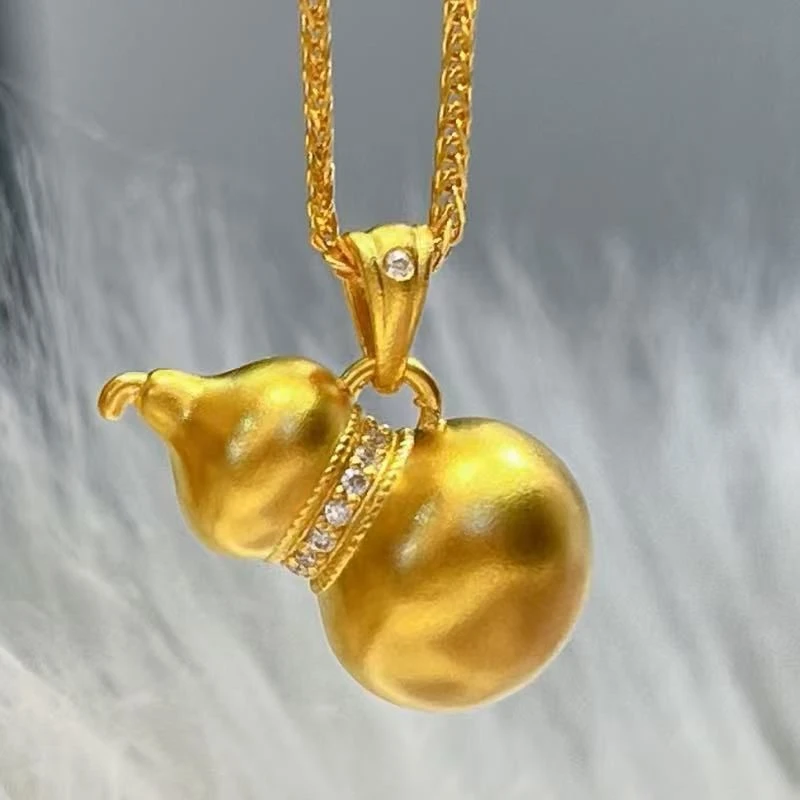 【水贝黄金】999足金5G工艺黄金镶嵌古法立体葫芦吊坠X300