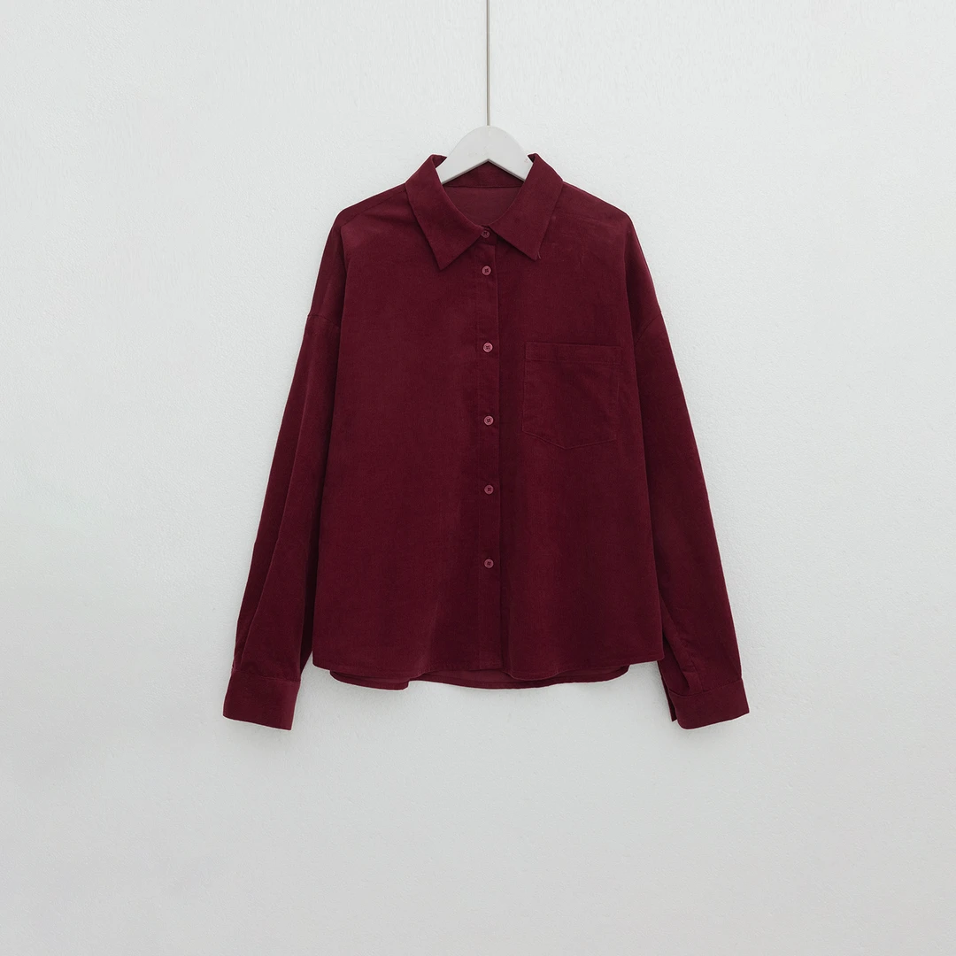 几里与麻 简约休闲纯色灯芯绒衬衫 衣长63胸围117 2091752