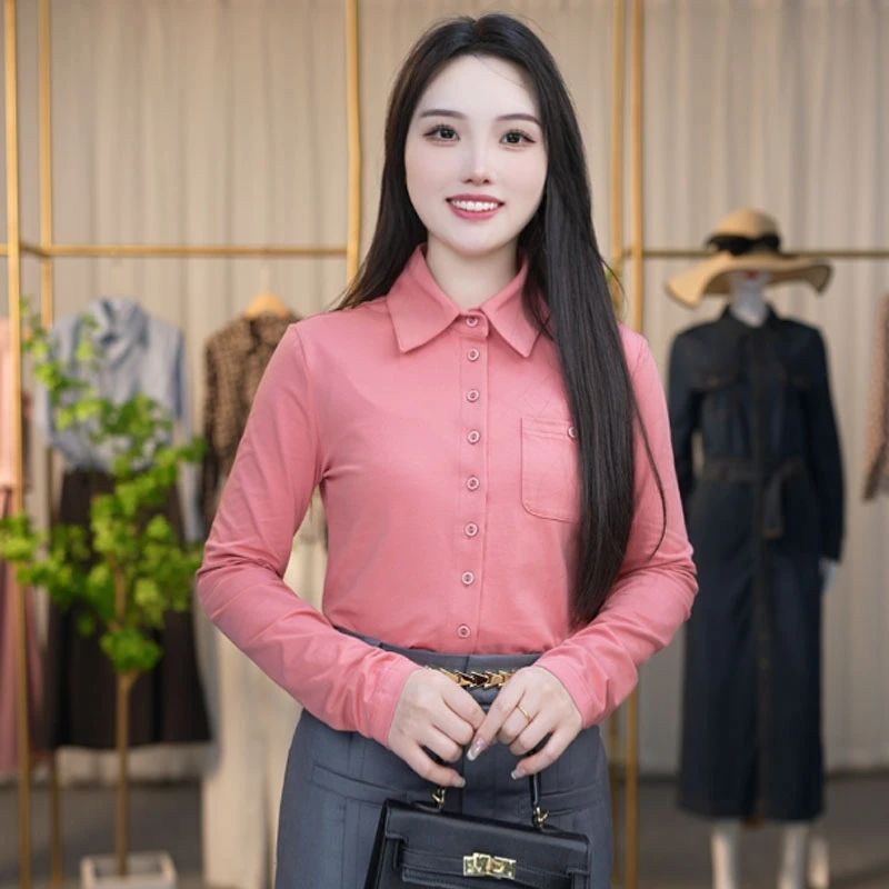 【专柜正品】秋冬百搭翻领修身纯色莫代尔长袖衬衫1300820