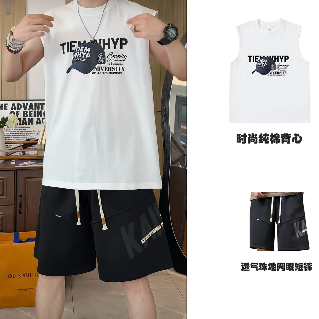 背心无袖T恤短裤套装百搭背心夏季新款通勤运动纯棉时尚休闲透气