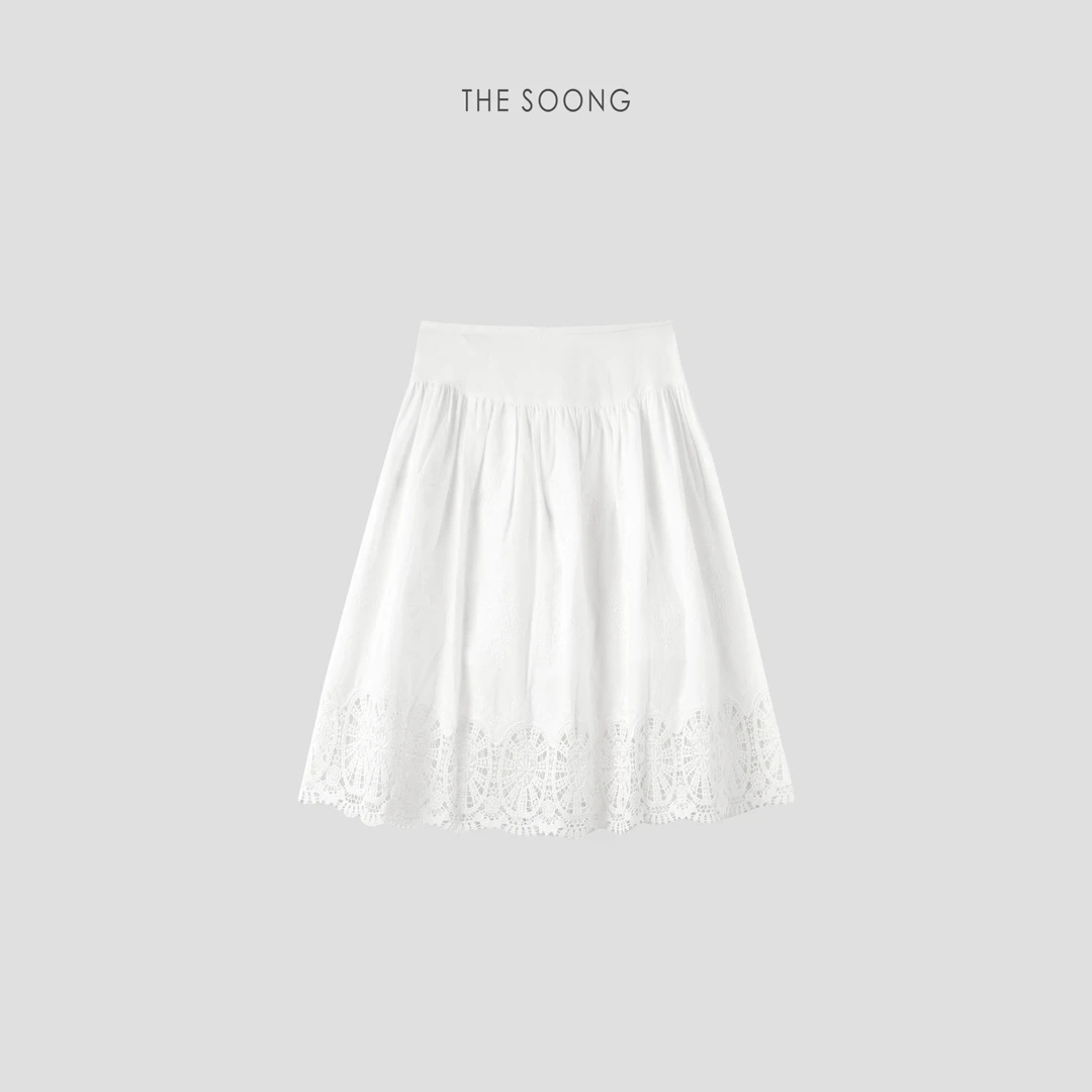 THESOONG|"镂空花苞裙"纯棉轻盈刺绣立体感中腰半身裙HWQZ6434