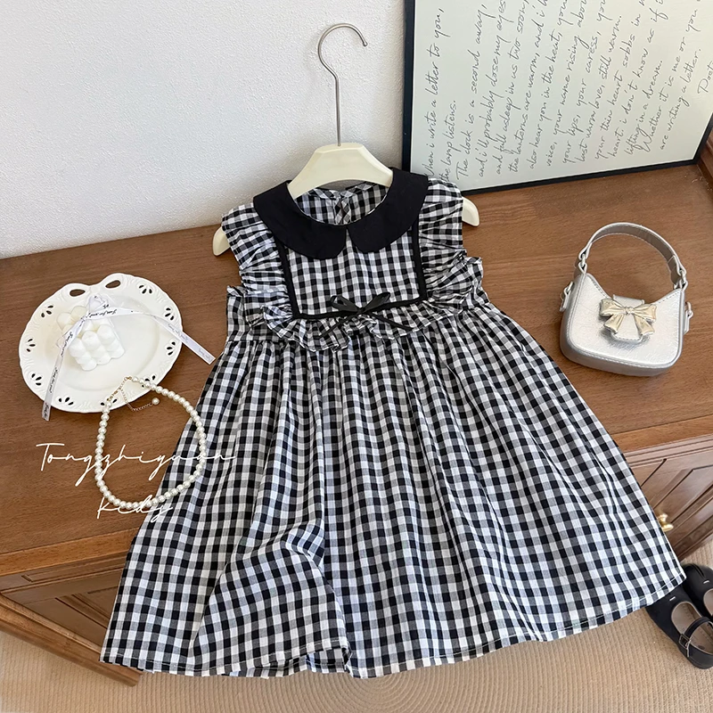 女童新款夏季黑白无袖格格裙子韩版女宝宝休闲时尚洋气连衣裙潮牌