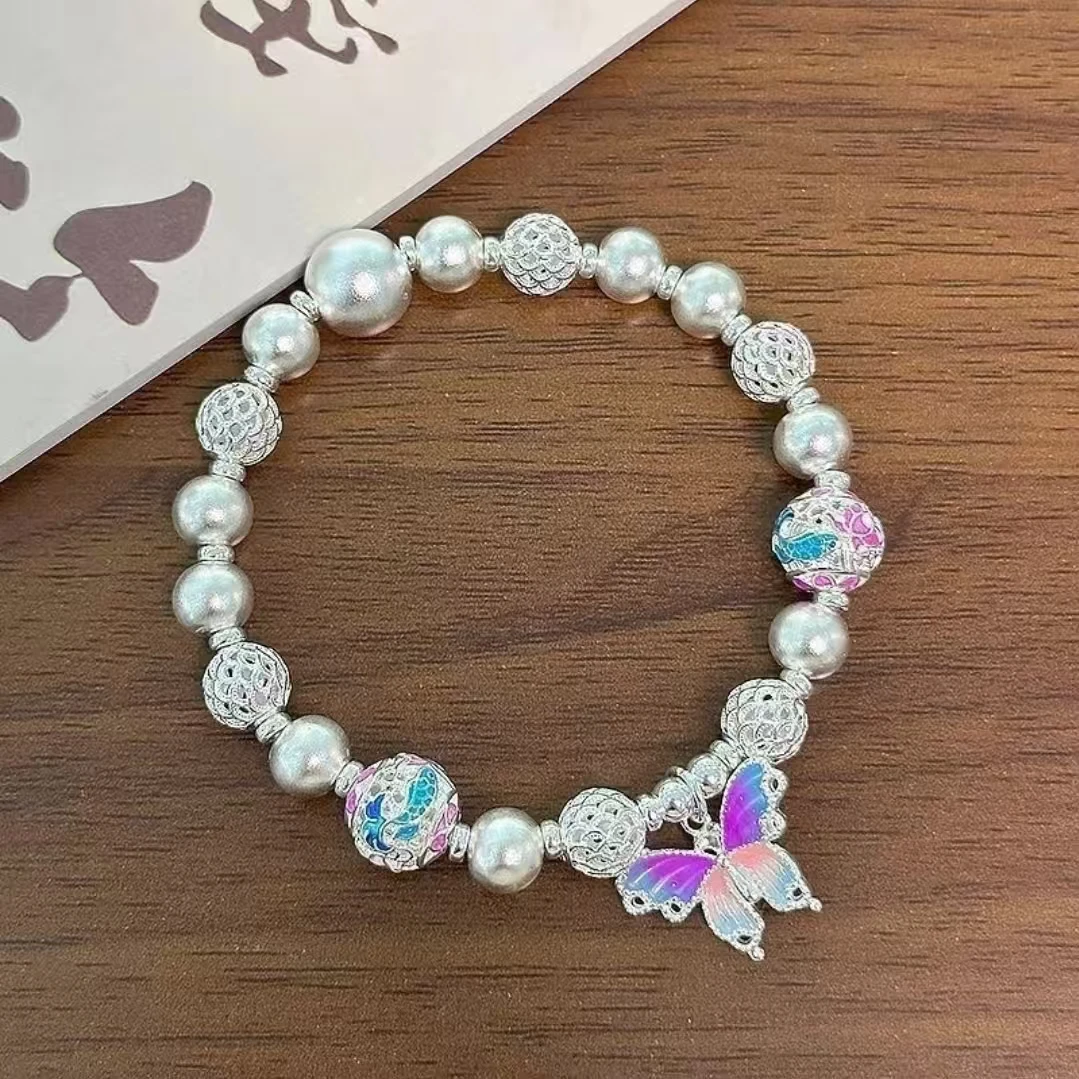 足银手链 绣球蝴蝶手链足银999简约百搭轻奢设计感情人节送女朋友