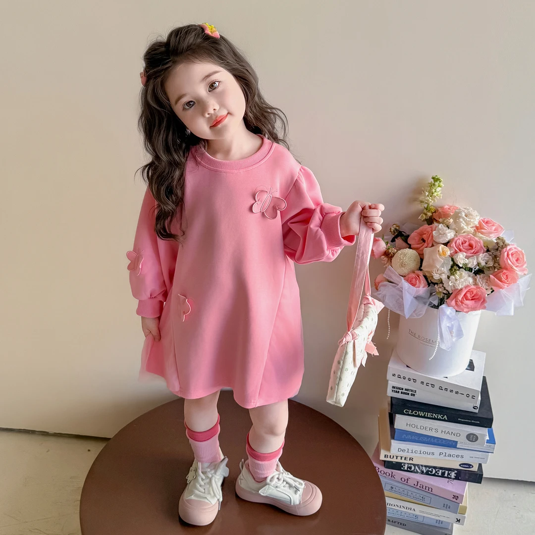 女童连衣裙春秋款2025新款洋气时髦长袖儿童卫衣裙女宝宝秋装裙子