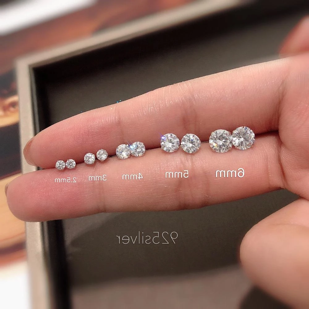 铜合金锆石耳饰 清新简约百搭白色水925银针迷你裸耳钉男女男女锆