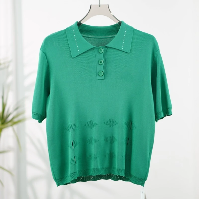 帕系列  Y447  女装三角纹绣花针织上衣绿色8F3216017