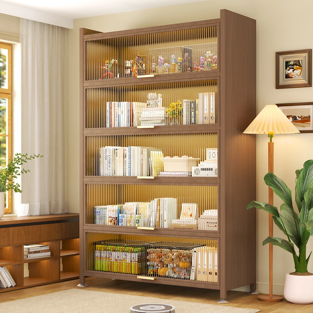 新款加厚钢制家用书柜带门防尘收纳多层落地儿童书架储物柜上翻式