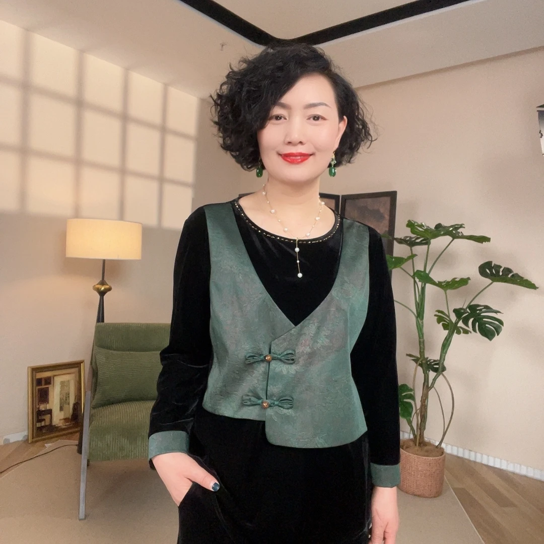 【婵娟】纯色拼接假两件高级显气质送妈妈送婆婆有大码